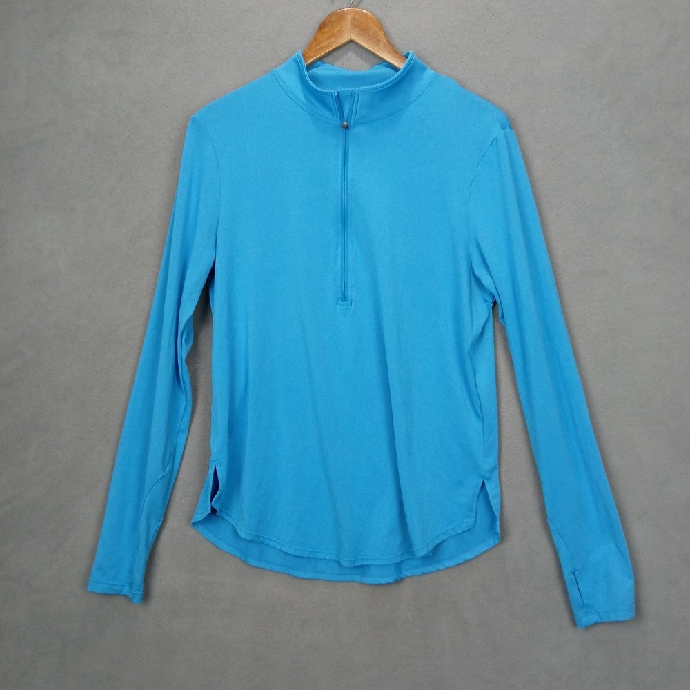 G4Free Athletic Jacket Womens Medium Blue Thumbhole Sleeve Mock Neck Half Zip